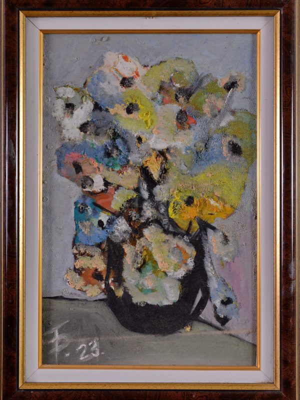 Flori 18_ulei pe panza_cu rama_35X69cm